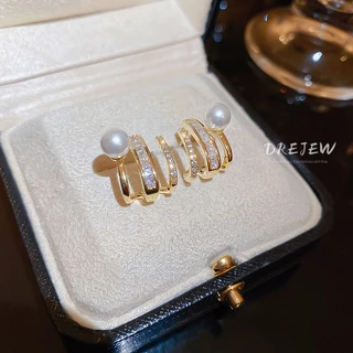 DREJEW เข็มเงินเพทายเพชรมุกต่างหูญี่ปุ่นและเกาหลีออกแบบความรู้สึกอารมณ์ต่างหูกระดุมต่างหูแฟชั่นผู้หญิง