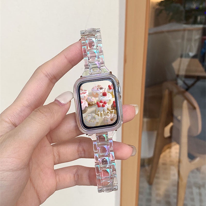 สายนาฬิกาข้อมือเลเซอร์ใส สีรุ้ง สําหรับ Apple Watch 7 41 มม. 45 มม. 38 40 มม. 42 44 มม. 49 มม. iWatch 8 7 6 SE 5 4 3 2