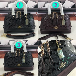 COACH f55450 f27597กระเป๋าถือ/ลายนูน/กระเป๋าสะพายไหล่ผู้หญิง/คลาสสิก C พิมพ์ลาย/สีเบอร์กันดี