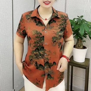 เสื้อเชิ้ตแขนสั้น คอปก ขนาดใหญ่ แฟชั่นฤดูร้อน สไตล์เรโทร สําหรับผู้หญิงวัยกลางคน และผู้สูงอายุ 2023
