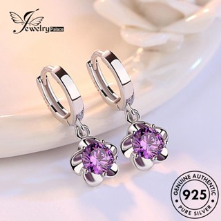 Jewelrypalace ต่างหูห่วง เงิน 925 ลายดอกไม้ ดอกโบตั๋น อเมทิสต์ เรียบง่าย สําหรับผู้หญิง E349