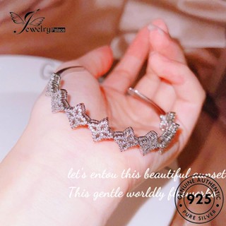 Jewelrypalace สร้อยข้อมือเงิน 925 จี้ใบโคลเวอร์ ใบโคลเวอร์ ประดับเพชร เครื่องประดับ สําหรับผู้หญิง B570