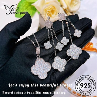 Jewelrypalace สร้อยคอเงิน 925 จี้ใบโคลเวอร์ ประดับเพชรโมอิส หรูหรา สําหรับผู้หญิง S527