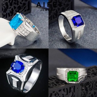 AIFEI JEWELRY เครื่องประดับ แท้ เงิน ผู้ชาย เกาหลี 925 Silver แฟชั่น เรียบง่าย แหวน เครื่องประดับ ต้นฉบับ ไพลินมรกต M085