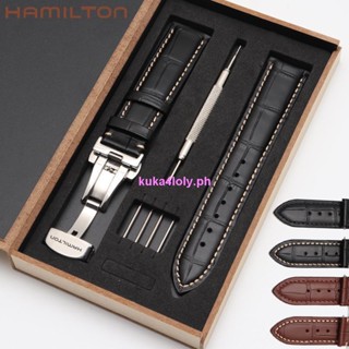 Hamilton สายนาฬิกาข้อมือ หนังแท้ หัวเข็มขัดผีเสื้อ สีกากี สําหรับผู้ชาย 0705