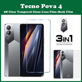 (3 In 1) Tecno Pova 4 กระจกนิรภัยกันรอยหน้าจอ + ฟิล์มกล้อง + ฟิล์มด้านหลัง