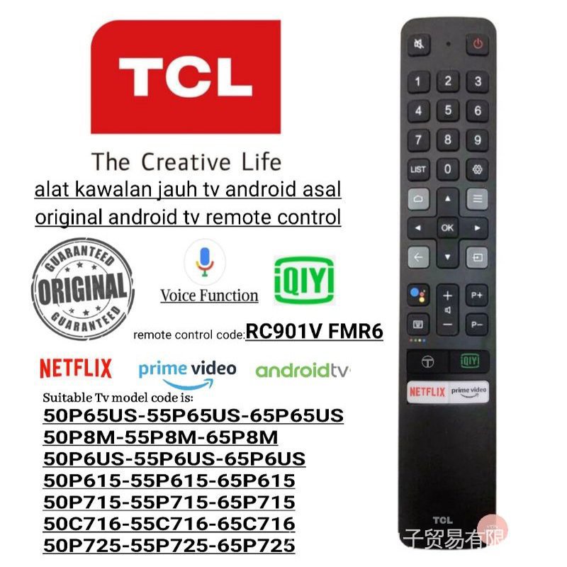 TCL Android TV รีโมทคอนโทรล Rc901v Fmr6 TCL 65P615 50p8m-55p8m-65p8m
