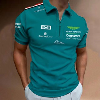 ขายดี เสื้อยืดโปโล แขนสั้น พิมพ์ลาย Aston Martin 2023 F1 Fernando Alonso 14 and STROLL 18 ขนาดใหญ่