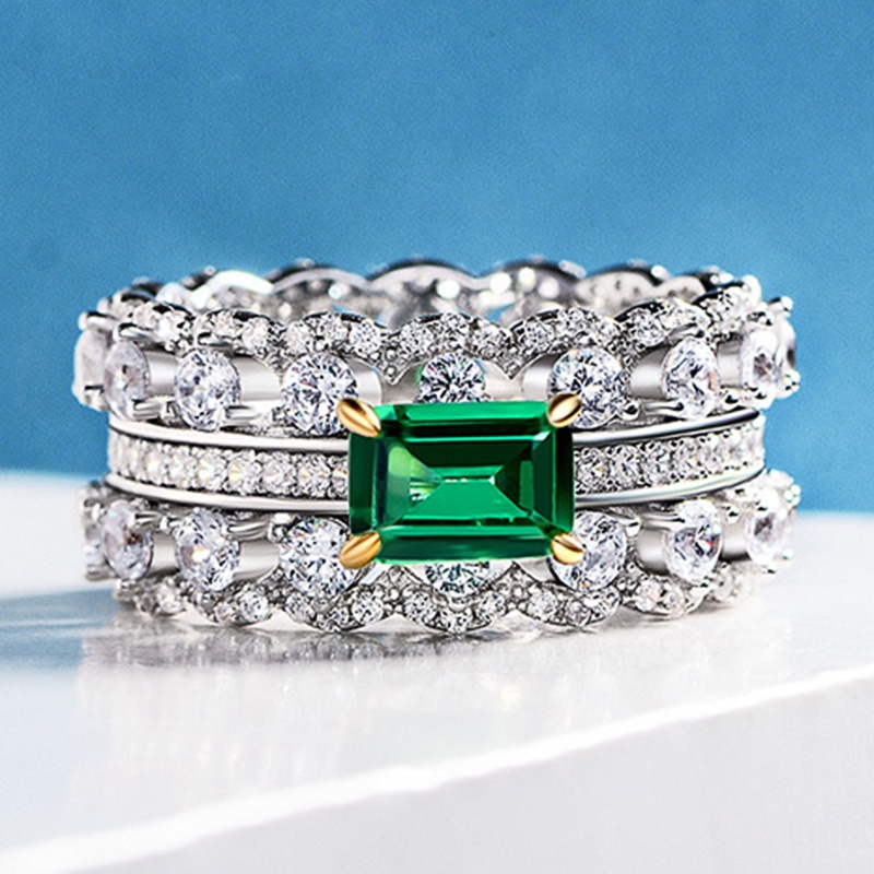 925 เงินสเตอร์ลิง Noble สีเขียว Cubic Zirconia แหวนผู้หญิงครบรอบชุดราตรีอารมณ์ Lady Finger อุปกรณ์เสริม Statement เครื่องประดับ