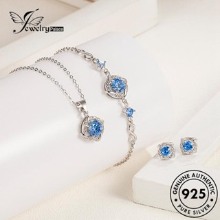 Jewelrypalace แท้ สร้อยคอเงิน 925 จี้ใบโคลเวอร์ Aquamarine แฟชั่นสําหรับผู้หญิง S23