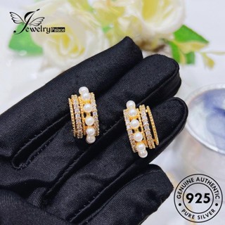 Jewelrypalace ต่างหูสตั๊ด เงิน 925 รูปตัว C ประดับเพชร โมอิส สีทอง สําหรับผู้หญิง E1177