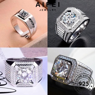 AIFEI JEWELRY เครื่องประดับ เรียบง่าย ต้นฉบับ Silver มอยส์ซาไนท์ไดมอนด์ ผู้ชาย 925 แท้ เครื่องประดับ แหวน เกาหลี แฟชั่น เงิน M078