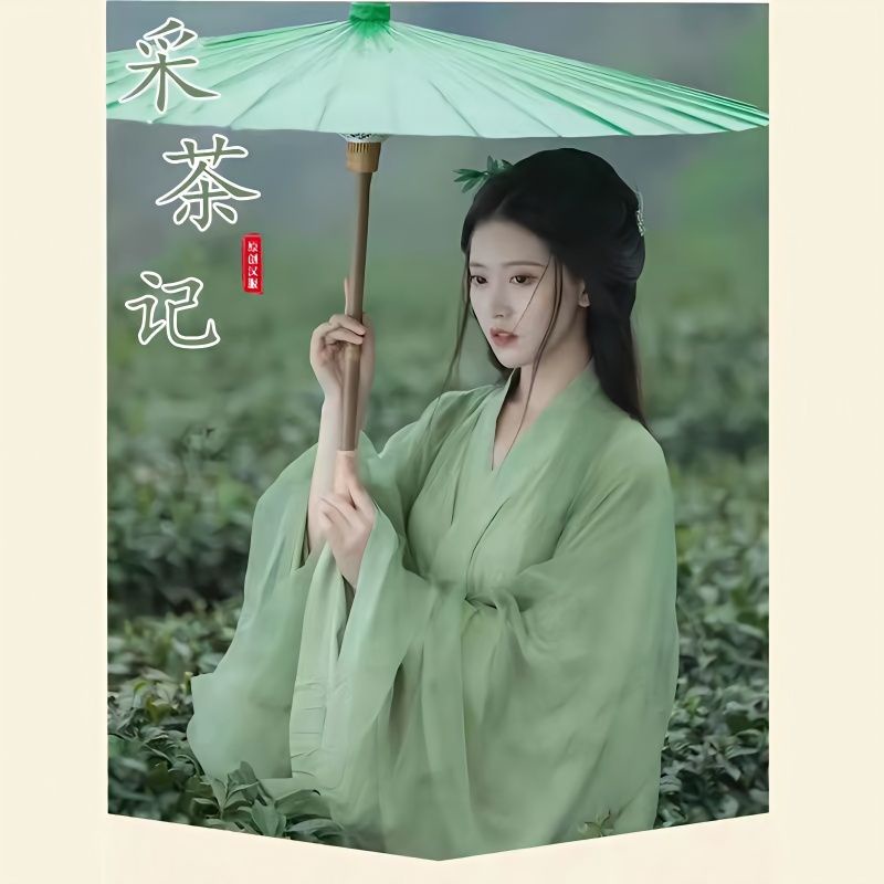 Zhien พร้อมส่ง [Caicha Ji] ชุดเดรสแขนยาว สีเขียว สไตล์จีนโบราณ แฟชั่นฮั่นฝู สําหรับผู้หญิง เสื้อผ้า