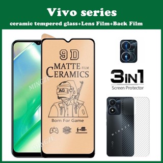 3in1 vivo V27e ฟิล์มกระจกนิรภัยหน้าจอ + ฟิล์มเลนส์กล้อง + ฟิล์มหลังคาร์บอนไฟเบอร์