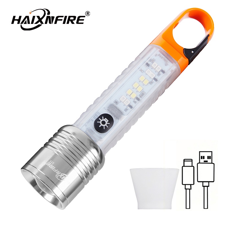 Haixnfire S77 ไฟฉาย LED มัลติฟังก์ชั่น ชาร์จ USB สําหรับตั้งแคมป์