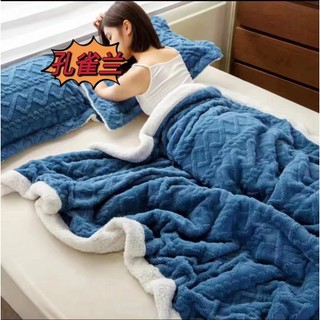 DQ WOOL BLANKET Double Sided Cashmere Thick Blanket KING SIZE 200 X 220 CM