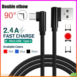 【พร้อมส่ง】90°Elbow สายชาร์จ Usb ชาร์จเร็ว สําหรับ Micro Usb i Type C ชาร์จโทรศัพท์