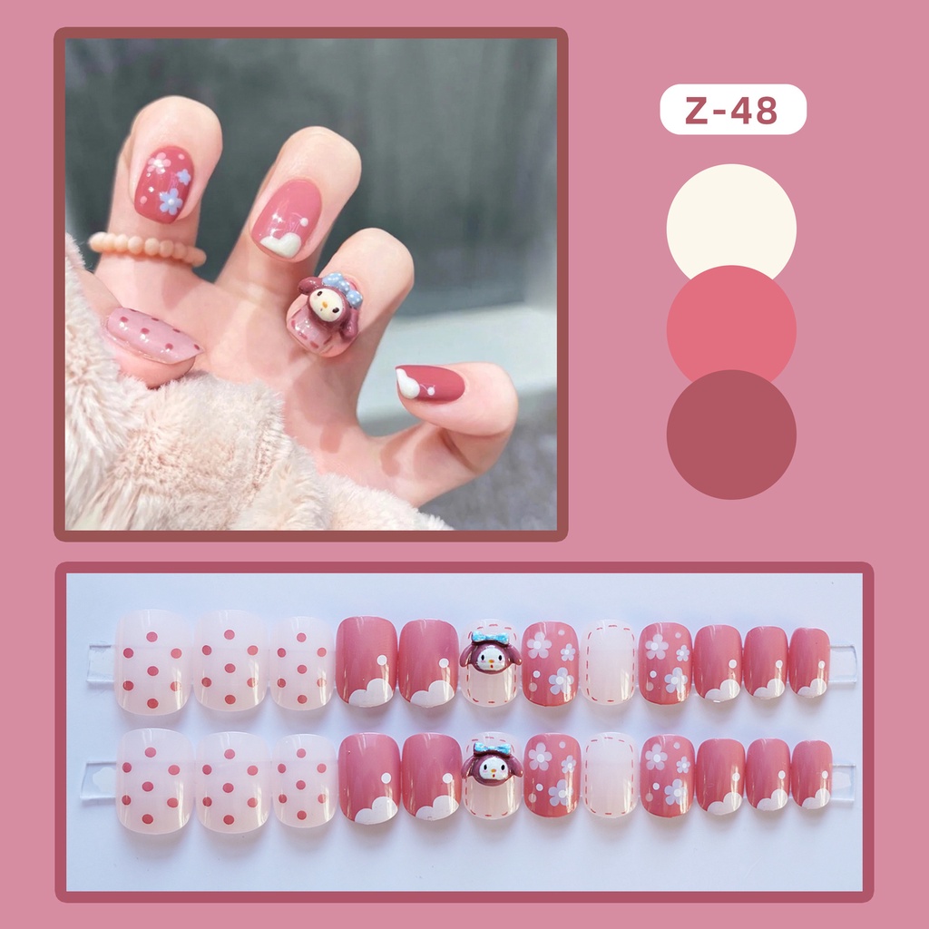 เล็บปลอมเจลลี่ ลายการ์ตูนน่ารัก DIY สําหรับตกแต่งเล็บ 24 ชิ้น ต่อชุด