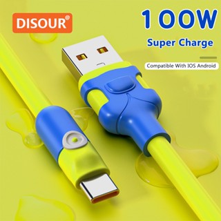 Disour สายชาร์จซิลิโคน 100W 6A ชาร์จเร็ว 1 เมตร 2 เมตร สําหรับ Andrpoid Micro USB Type-C 8Pin