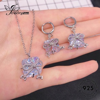 Jewelrypalace ชุดสร้อยคอเงิน 925 S300 ประดับโบว์ เพชรโมอิส ของแท้ แฟชั่นสําหรับผู้หญิง