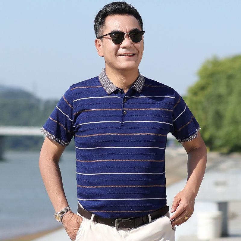 เสื้อโปโลแขนสั้น ผ้าเรยอน ทรงหลวม สไตล์เกาหลี สําหรับผู้ชายวัยกลางคน และผู้สูงอายุ - รูปที่ 6