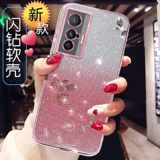 ใหม่ เคสโทรศัพท์มือถือ ซิลิโคนนิ่ม ใส กันกระแทก กันรอยหน้าจอ ไล่โทนสี ประดับเพชร ไล่โทนสี สําหรับ vivo X70 x70pro X70 V21334