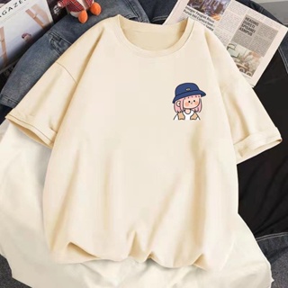 【40-100kg/Pure Cotton】 Cartoon Little Girl Printed Plus Size Cotton Tee Womens 100% Cotton d Patterned T-shirt Casual Ro