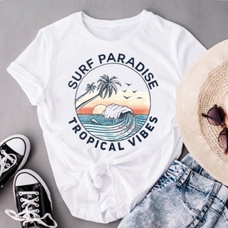 Clothing Women Wave Beach Holiday Cute Short Sleeve Summer Top Basic Tee Print Graphic T Shirts Female Clothes Tops T-sh