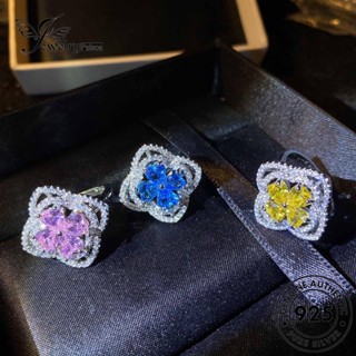 Jewelrypalace แหวนเงิน 925 รูปใบโคลเวอร์ สี่แซฟไฟร์ สําหรับผู้หญิง R1920