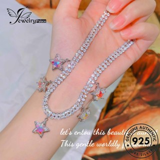 Jewelrypalace ของแท้ สร้อยคอเงิน 925 ประดับเพชรคริสตัล รูปดาว สีชมพูหวาน สําหรับผู้หญิง S283