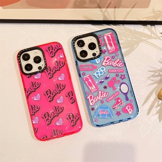 Casetify เคสโทรศัพท์มือถือแบบนิ่ม TPU กันกระแทก ลายสติกเกอร์บาร์บี้ แต่งกลิตเตอร์ ระยิบระยับ สําหรับ iPhone 14 Pro Max 12 13 Pro Max 11 13 14