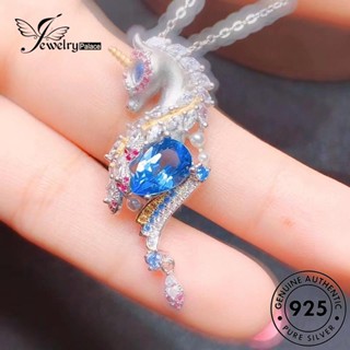 Jewelrypalace สร้อยคอเงิน 925 จี้รูปฮิปโป ประดับไพลิน เครื่องประดับแฟชั่น สําหรับผู้หญิง N931