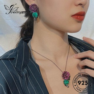 Jewelrypalace สร้อยคอเงิน 925 จี้รูปดอกกุหลาบ ประดับเพชรคริสตัล สีชมพู สําหรับผู้หญิง S511