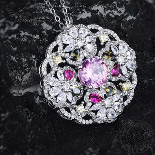 Jewelrypalace สร้อยคอเงิน 925 จี้รูปดอกไม้ ประดับเพชรคริสตัล สีชมพู สร้างสรรค์ สําหรับผู้หญิง N1600