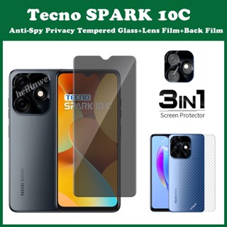 3in1 Tecno Spark 10C ฟิล์มกระจกนิรภัยกันรอยหน้าจอ และฟิล์มด้านหลัง กันแอบส่อง เพื่อความเป็นส่วนตัว Tecno Spark 10 5G Tecno Spark 10 + ฟิล์มเลนส์ + ฟิล์มด้านหลัง