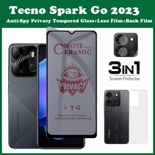 3in1 tecno spark GO 2023 ฟิล์มกระจกนิรภัยกันรอยหน้าจอ และฟิล์มกันรอยด้านหลัง กันแอบส่อง เพื่อความเป็นส่วนตัว 10 4G 5G 10C 10 pro