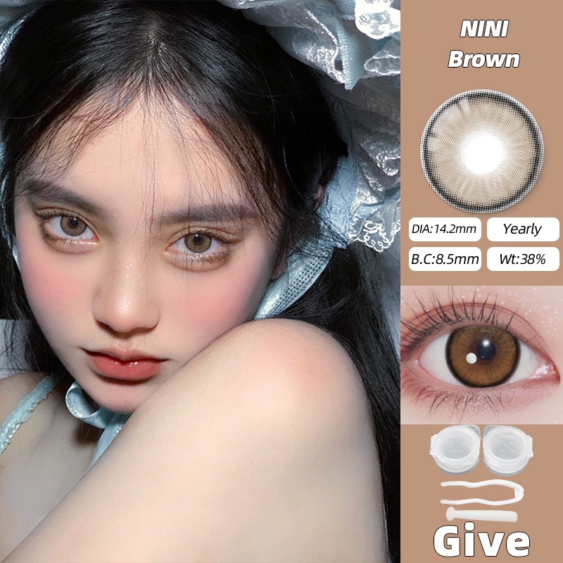 O2Girl Nini คอนแทคเลนส์ 14.2 มม.2 ชิ้นรายปีสีดําสีน้ําตาลสีฟ้าสีเขียวแว่นตาตาโต