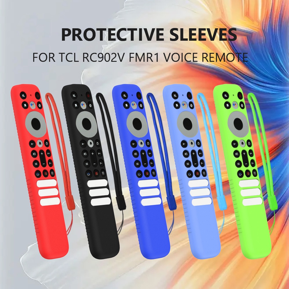 ซิลิโคนรีโมทคอนโทรลพร้อมเชือกเส้นเล็ก Anti Slip โทรทัศน์ Remote Cover รวมทุกอย่างสําหรับ TCL RC902V FMR1 Voice Remote