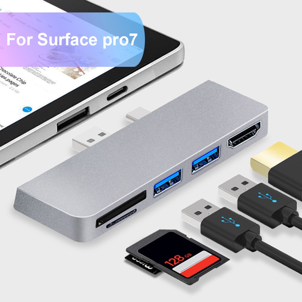 USB C Hub 4K HD อินเทอร์เฟซมัลติมีเดียส่งข้อมูลพอร์ต USB3.0 คู่ 5 ใน 2 USB C Hub สําหรับ Surface Pro
