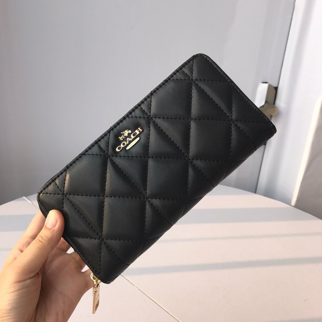 ☒Original Coach women wallet long purse zip puches pouch Black
