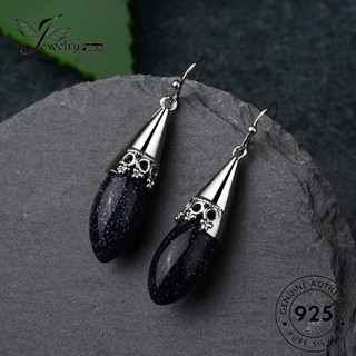 Jewelrypalace Obsidian ต่างหูตะขอเงิน 925 ประดับเพชร สีดํา สําหรับผู้หญิง E746