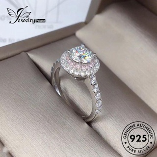 Jewelrypalace แหวนเงิน 925 ประดับเพชรโมอิส ทรงกลม แฟชั่น สําหรับผู้หญิง R253