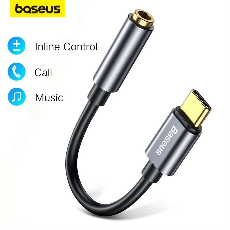 Baseus อะแดปเตอร์แปลง Type-C เป็น 3.5 มม. ตัวผู้ต่อเป็นตัวเมีย รองรับหูฟังและอุปกรณ์เสียง