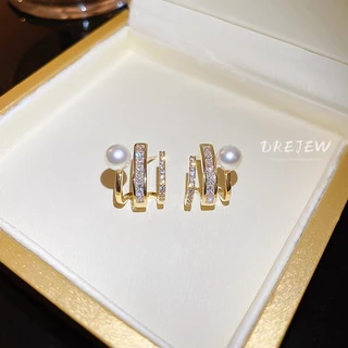 DREJEW เข็มเงินเพทายเพชรมุกต่างหูญี่ปุ่นและเกาหลีออกแบบความรู้สึกอารมณ์ต่างหูกระดุมต่างหูแฟชั่นผู้หญิง