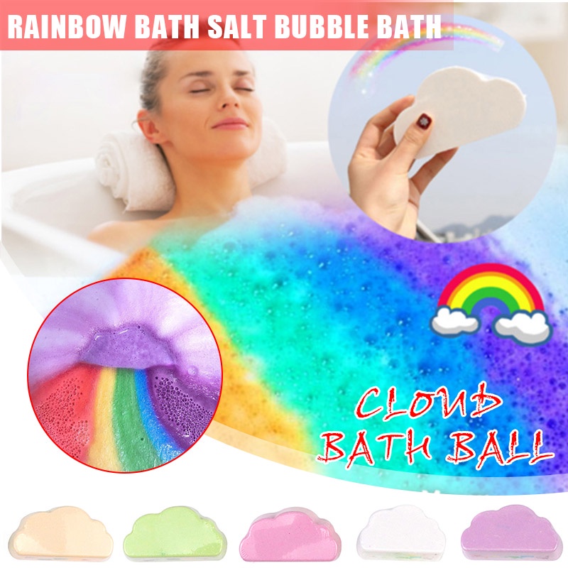 ลูกบอลน้ํามันหอมระเหยทําความสะอาดร่างกายรูปก้อนเมฆสายรุ้งให้ความชุ่มชื้น Bath bomb