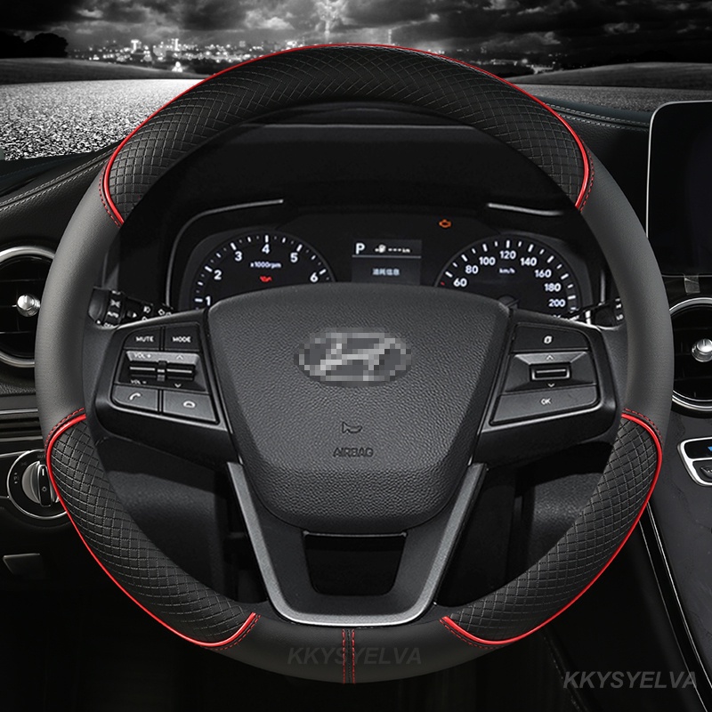 พวงมาลัยรถ 38 ซม.หนังสําหรับ Hyundai ELtra/i35 Sonata/i45 Creta/ix25 Tuscon/ix35 Accent Verna Solari