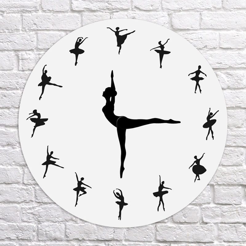 นาฬิกาติดผนัง Charming Ballerina Wall Clock เด็กสาวเนอสเซอรี่ประดับนักเต้นบัลเล่ต์ Modern Wall Clock