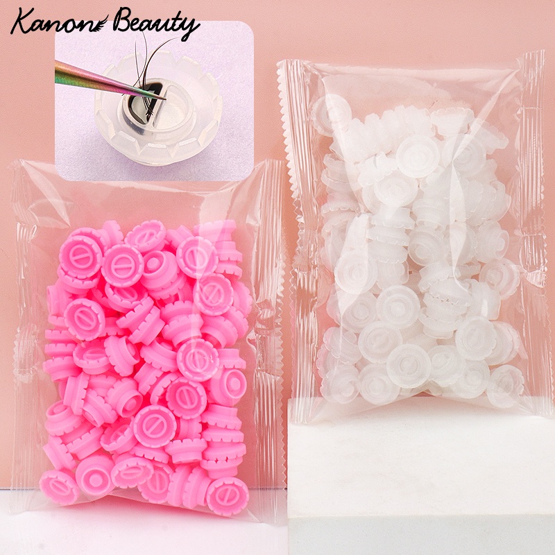 100 ชิ้นขนตาผู้ถือกาว Grafting ขนตาปลอมสีขาวสีชมพู Blossom ถ้วยแหวน Eyelash Extension กาวเครื่องมือ