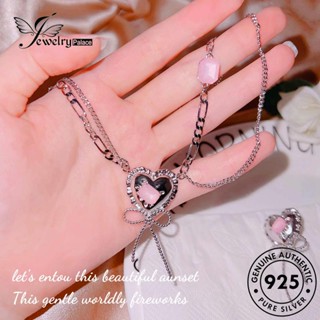 Jewelrypalace ของแท้ ชุดสร้อยคอ เจลลี่ คริสตัล เพชร สีชมพู หวานแหวว เงิน 925 S451