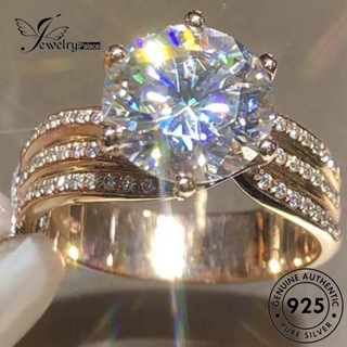 Jewelrypalace แหวนเงิน 925 ประดับเพชรโมอิส สีทอง แฟชั่น สําหรับผู้หญิง R5